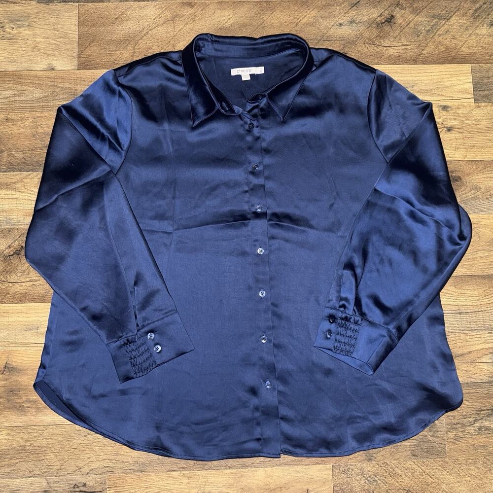 Chico’s Blue Button Down Long Sleeve Shirt Size‎ 4 US XXL